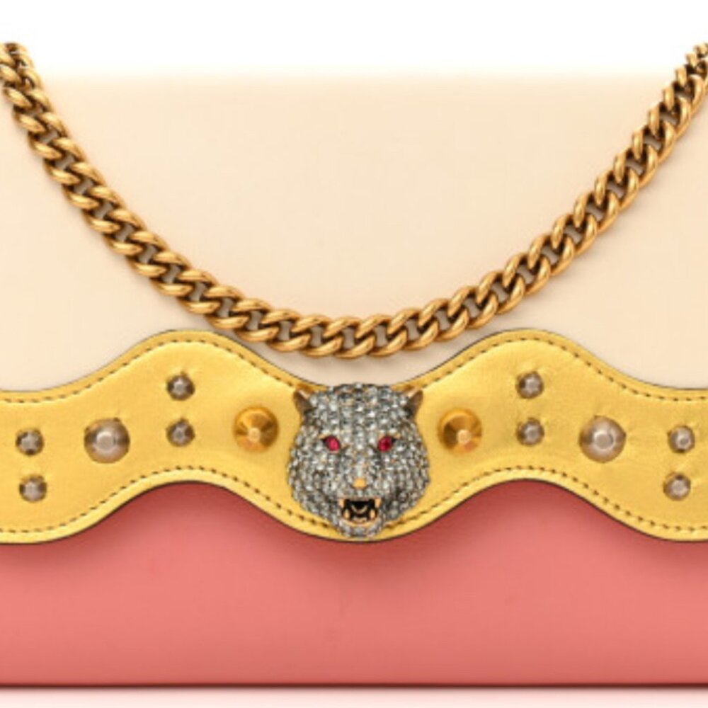 Gucci Calfskin Animalier Broadway Clutch Pink *very rare*